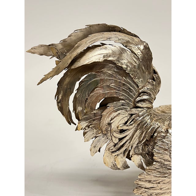 Pair Antique Silver Cockerel Rooster Figurines / Sculptures For Sale - Image 17 of 18