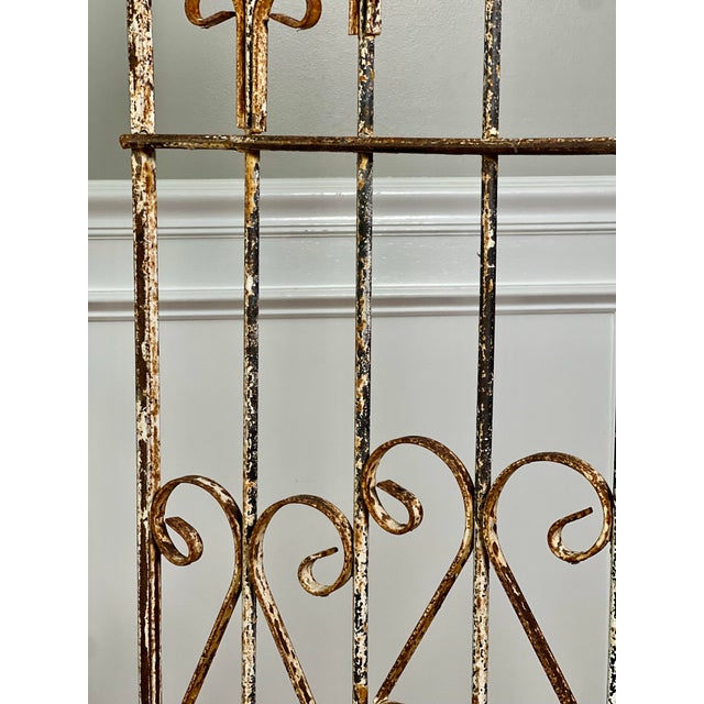 Metal Free Standing Wrought Iron Arched Trellis With Weathered White Paint, 20th Century For Sale - Image 7 of 11