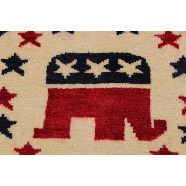 1990s Republic Party Flag Ivory/Blue Wool Rug For Sale - Image 5 of 9