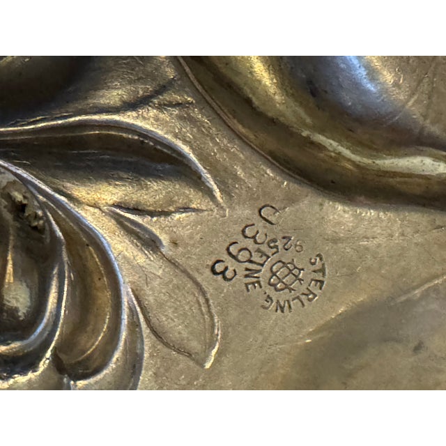 Antique Victorian Art Nouveau Embossed Sterling Silver Lotus Leaf Dish For Sale - Image 4 of 5