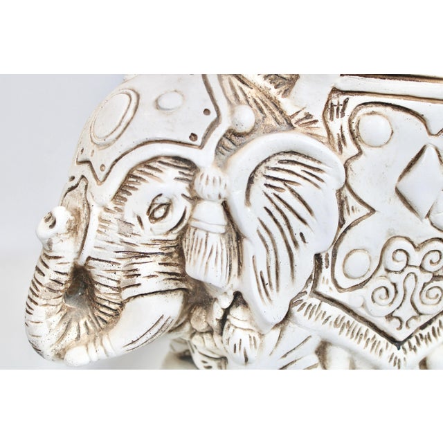 Vintage Boho Chic Ceramic White Elephant Garden Stool For Sale - Image 10 of 10