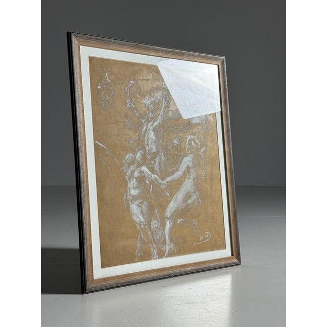 Unknown, Mythological Scene, Chalk on Paper, Framed For Sale - Image 11 of 13