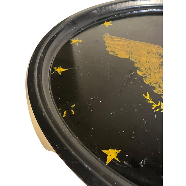 Antique Americana Black & Gold Tole Tray With Federal Eagle Motif, Early 20th Century For Sale - Image 9 of 11
