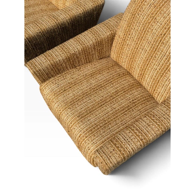Pair of Danish Modern Lounge Chairs | Sculptural Flared Arms in Woven Tweed | Tapered Wood Legs | C. 1960s For Sale - Image 16 of 16