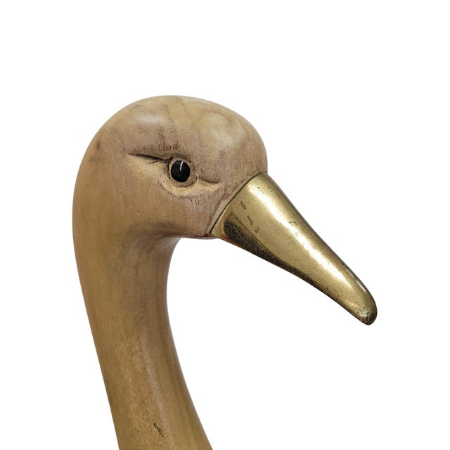 Italian Mid-Century Modern Hand-Carved Wooden Swan With Brass Beak, C. 1960s–70s For Sale In West Palm - Image 6 of 16