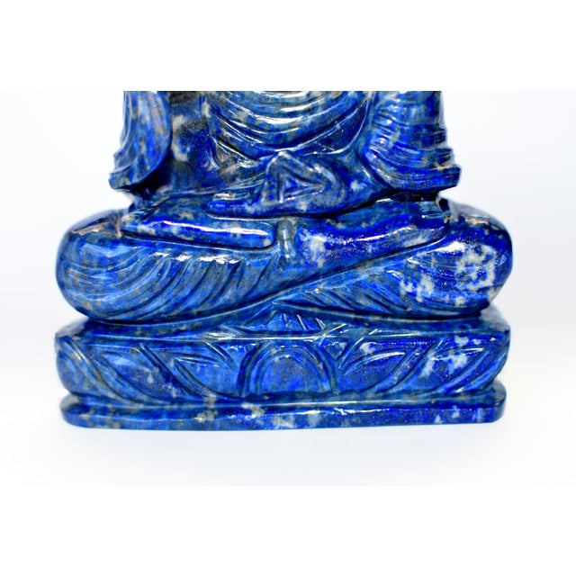 Late 20th Century Late 20th Century Lapis Lazuli Smiling Buddha Statue Indian For Sale - Image 5 of 9
