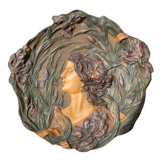 Austrian Art Nouveau Relief Porcelain Wall Charger, C. 1905 For Sale