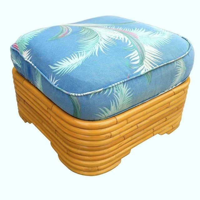 Wood Restored Vintage Art Deco Rattan Fan Arm Lounge Chair With Ottoman For Sale - Image 7 of 7