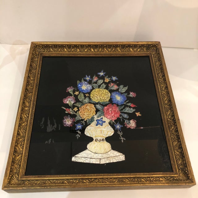 19th Century Tinsel Painting of Flowers in Original Frame Chairish