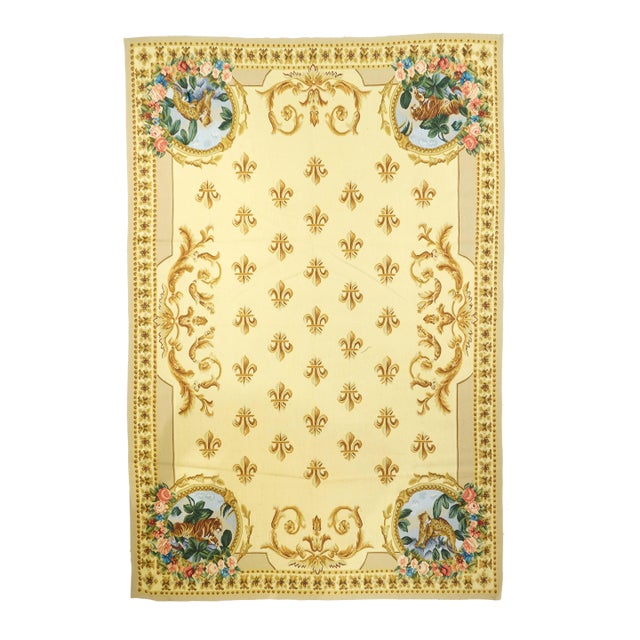 Aubusson Flat Weave Wool Rug 6'0" X 9'0" For Sale