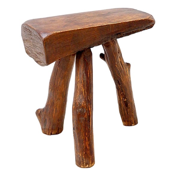 Brutalist Rustic Tripod Wooden Stool, 1950s For Sale