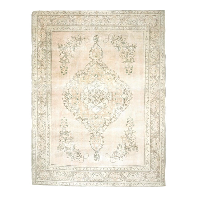 1970s Vintage Persian Handmade Wool Cotton Beige Area Rug For Sale