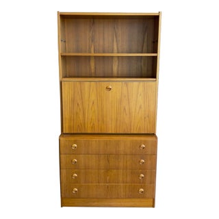 1970s Mid-Century Modern Vintage Teak Drop Front Desk & Bookcase For Sale