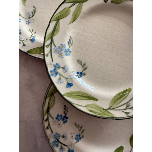 Farmhouse 1990s Franciscan Forget Me Not Dinner Plates 10.25 Inches Hand Decorated - Set 4 For Sale - Image 3 of 11