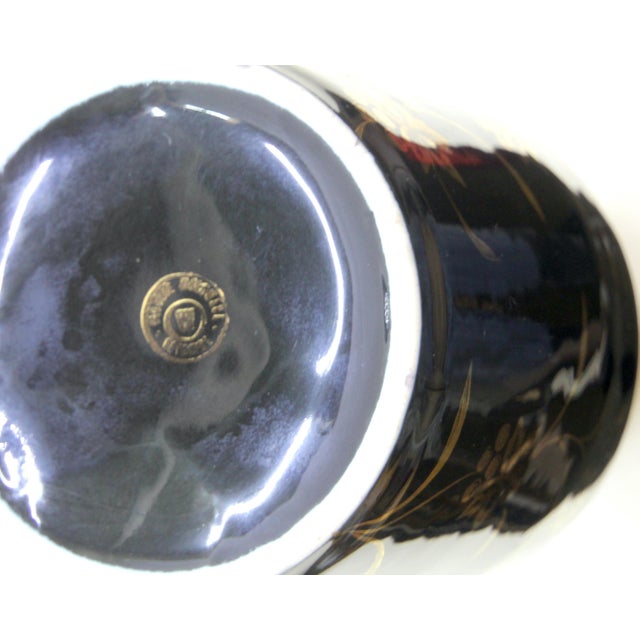 Mid-Century Modern Brilliant Elegant Black Porcelain Italian Vase & Gilt Design by Tognana Porcellane – 10.5” For Sale - Image 3 of 8