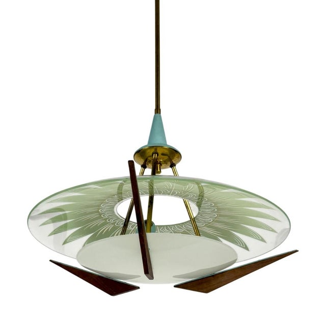 UFO Pendant Light with Teak Details from Stilnovo For Sale - Image 12 of 12