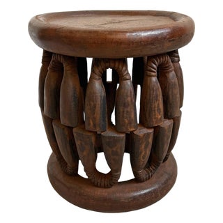 Vintage Bamileke Bell Boho Tribal Stool Side Table For Sale
