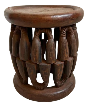 Vintage Bamileke Bell Boho Tribal Stool Side Table