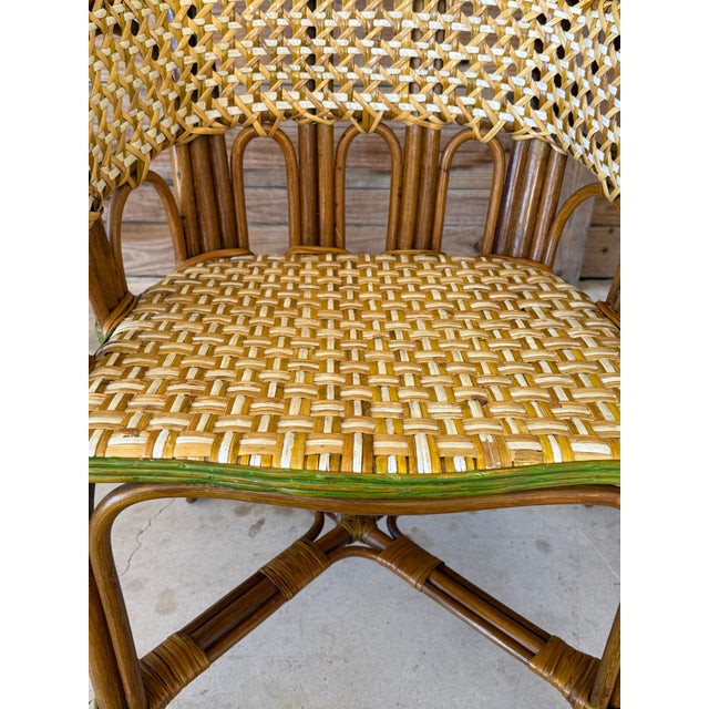 Wood Vintage French-Style Rattan Bistro Side Arm Chairs With Handwoven Cane – Pair For Sale - Image 7 of 12