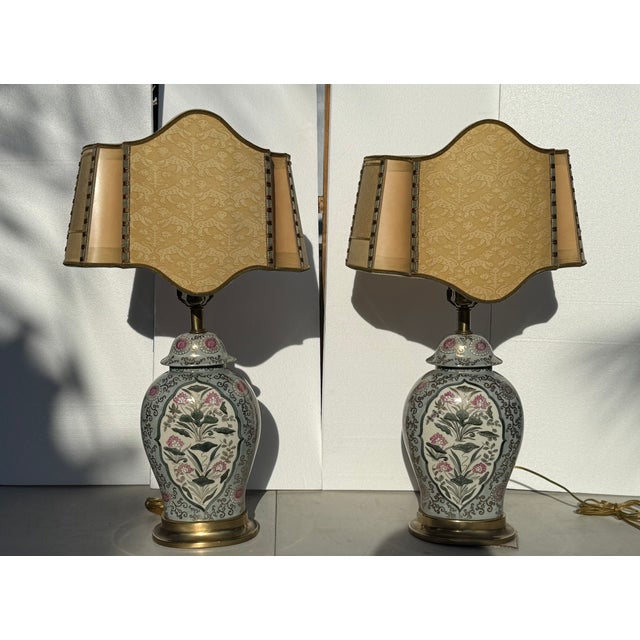 Late 20th Century Late 20th Century Pair Lamps Custom Fortuny Shades For Sale - Image 5 of 17