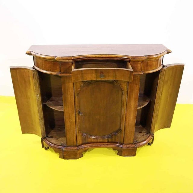 Wood Credenza with 3 Shaped Doors For Sale - Image 11 of 18