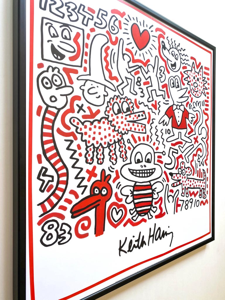 Keith Haring Estate Vintage 1999 Lithograph Print Framed Pop Art
