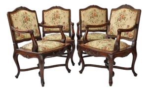 Louis XV Rococo Carved Walnut Amchairs, Sofa and Table, 1860, Set of 6