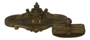 Bronze Gilt Louis XVI Style Desk Blotter and Inkstand Inkwell by O. Lelievre c 1900 Women's Mask Face