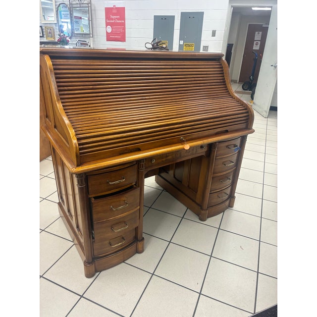 Late 20th Century Vintage Oak Secretary Desk For Sale - Image 5 of 12