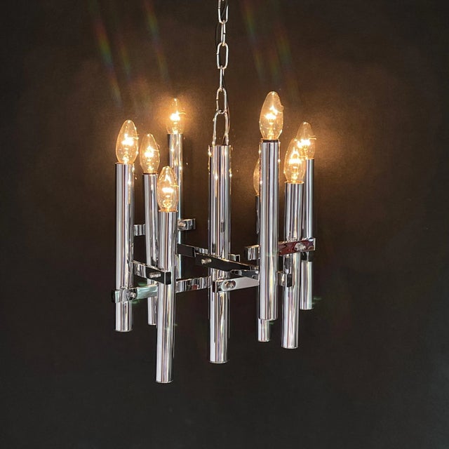 Chrome Ceiling Lamp attributed to Gaetano Sciolari for Boulanger, 1970s For Sale - Image 6 of 10