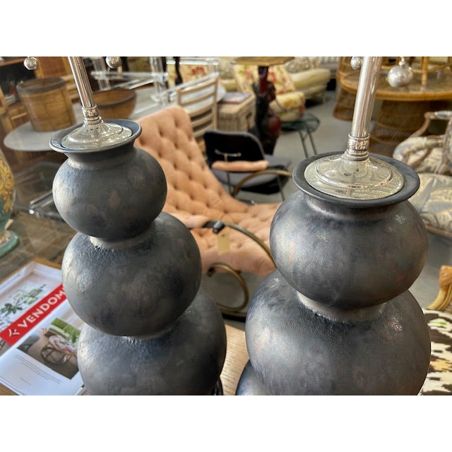 Jean Roger Antiqued Platinum Glazed Porcelain Gourd Lamps, a Pair For Sale - Image 4 of 11