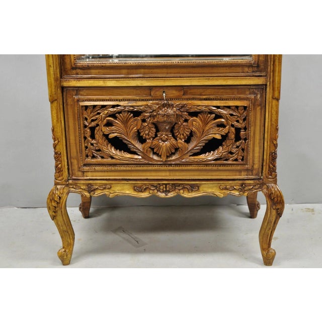 Late 20th Century Vintage French Baroque Style Carved Wood & Glass Curio China Display Cabinet For Sale - Image 5 of 16