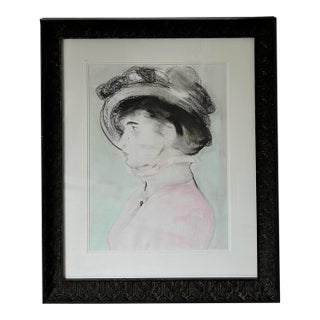 Vintage Belle Époque Style Watercolor Portrait of a Lady, Framed For Sale
