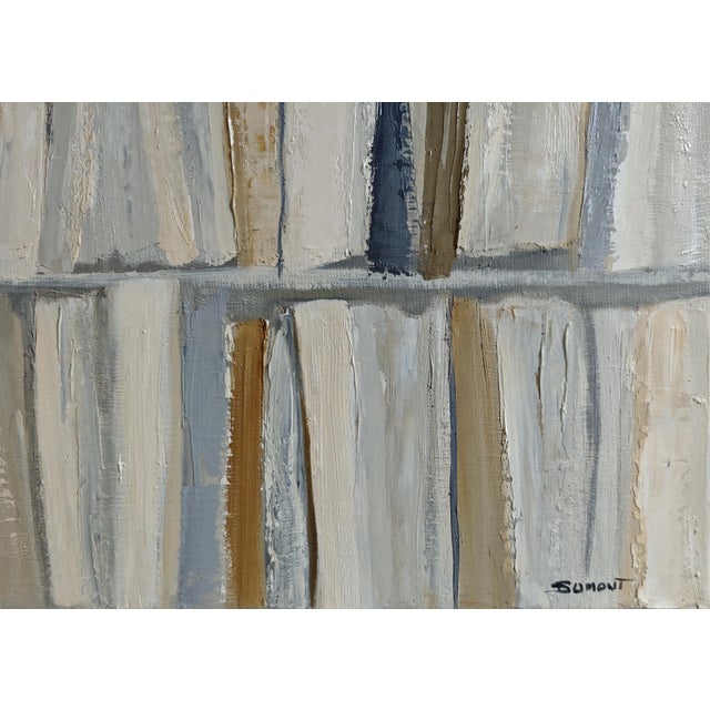 Écru Oil Painting on Canvas, Abstract Library Scene, Framed by Sophie Dumont For Sale - Image 4 of 7