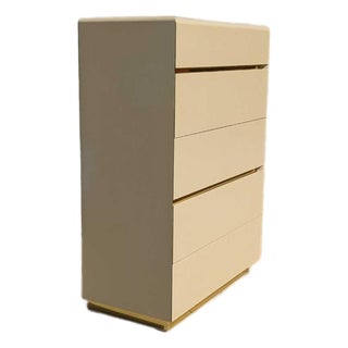 Mid 20th Century Lane Postmodern Five-Drawer Tallboy Dresser in Beige Lacquer, Glass For Sale