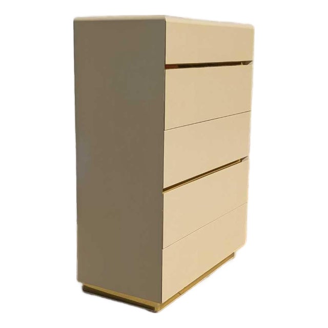 Mid 20th Century Lane Postmodern Five-Drawer Tallboy Dresser in Beige Lacquer, Glass For Sale