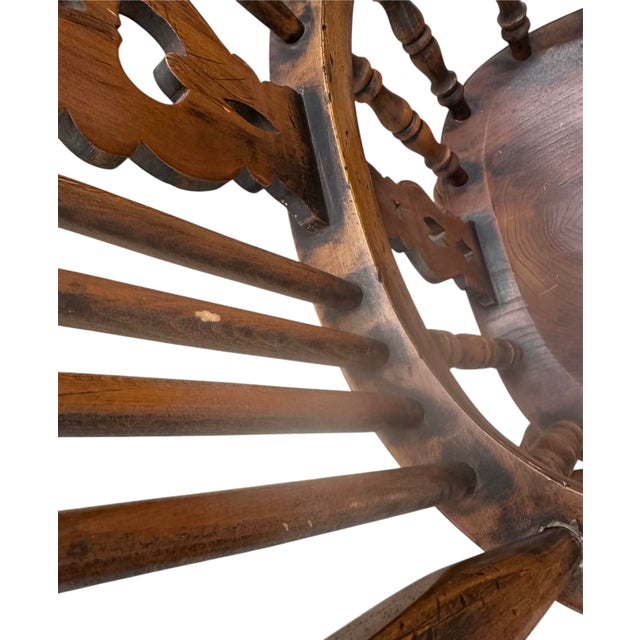 Early 20th C Windsor Chair Pair Set of Two Elm Wood England Arms Antique Vintage For Sale - Image 10 of 18