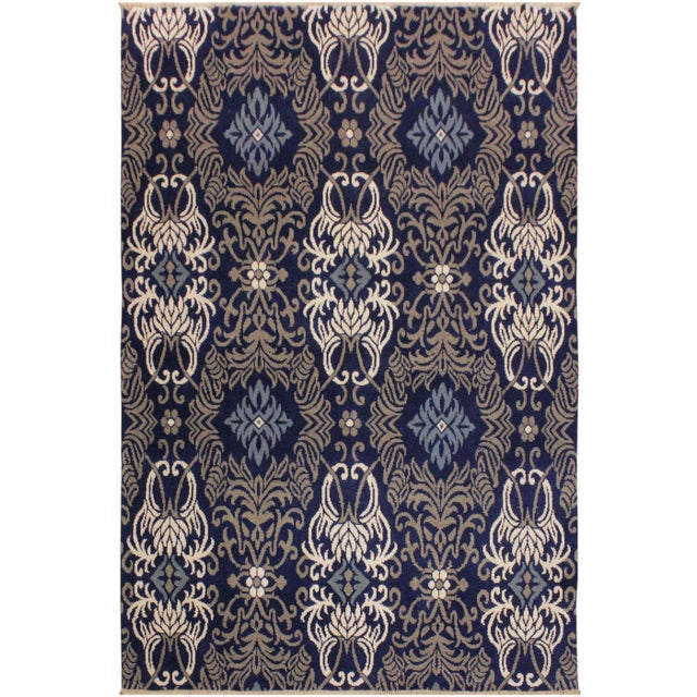 Blue 1990s Shabby Chic Modern Blue/Gray Wool & Viscouse Rug - 8'0 X 10'0 For Sale - Image 8 of 8