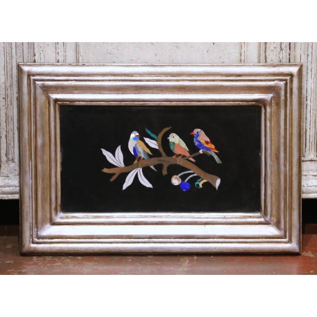 Mid-Century Italian Pietra Dura Bird Wall Plaques in Silvered Frames, Set of 4 For Sale - Image 9 of 18