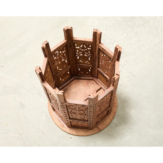 Moorish Style Carved Teak Inlaid Round Tabouret Drink Table For Sale - Image 12 of 15