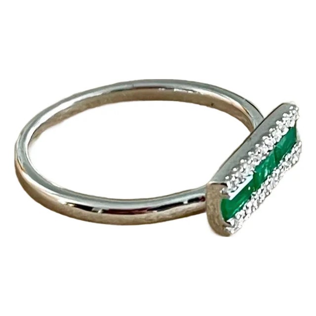 Princess Cut Emerald & Diamond Staking Band/Ring 14 Kt Yellow Gold/ White Gold For Sale