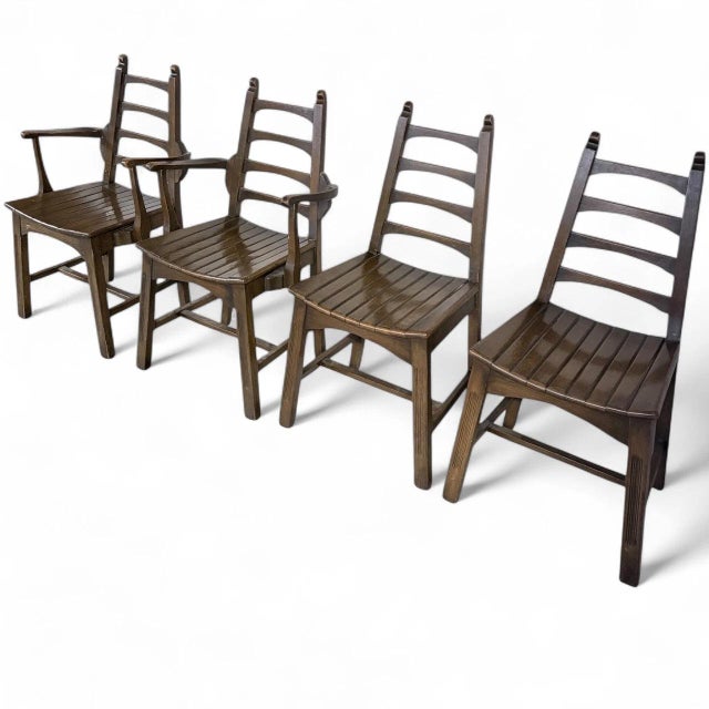 Arts & Crafts Brutalist Oak Dining Chairs by Webber of Croydon, 1960s, Set of 4 For Sale - Image 4 of 9