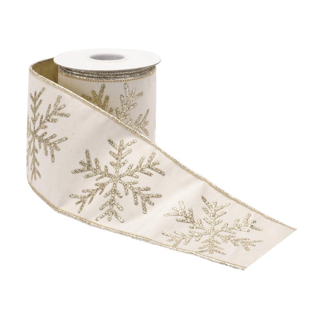 Bring the magic of winter into your holiday decor with this glittered snowflake wired ribbon. Featuring a soft wintry...