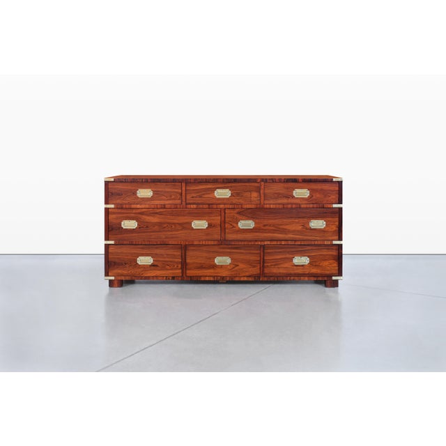 Brick Red 1960s Vintage Rosewood and Brass Campaign Dresser by John Stuart For Sale - Image 8 of 13