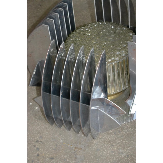 Brutalist Aluminium Ceiling Light with Handmade Textured Glass, 1980 For Sale - Image 9 of 14