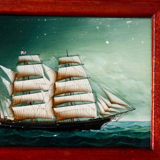 American Early 20th Century Miniature Framed Reverse Glass Painting of a Clipper Ship For Sale - Image 3 of 16