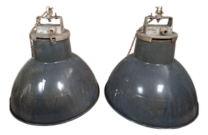 20th Century Industrial Pendant Lights in Enameled Sheet Metal, Set of 2