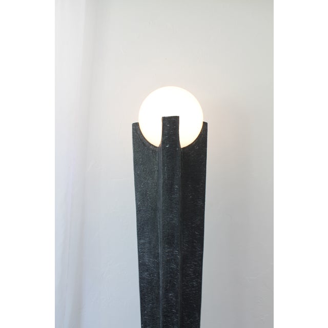 Mid-Century Modern Vintage Postmodern Faux Stone Floor Lamp With Globe Shade – Retro 80's Statement Lighting For Sale - Image 3 of 10