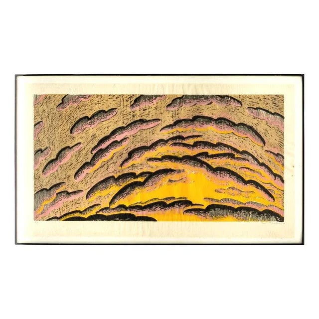 1980s Original Louisa Chase Signed “Dusk” Woodcut, Edition 9/20, 1982, Framed, 52”w For Sale - Image 5 of 5
