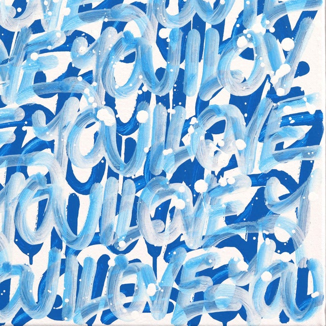 Open Your Heart - Original Blue Graffiti Love Typography Mixed Media Painting For Sale In Los Angeles - Image 6 of 9